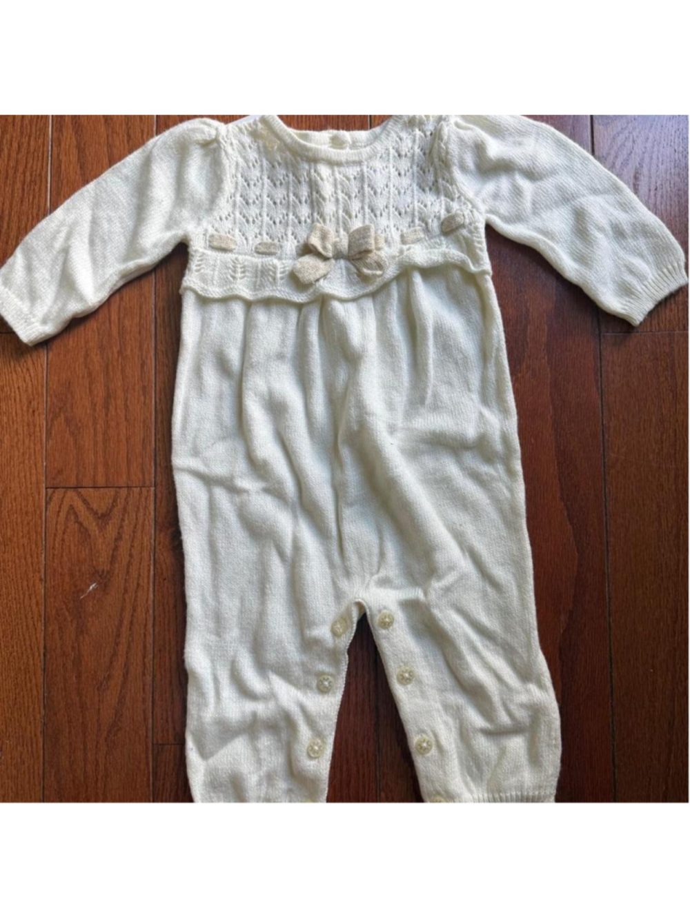 Gymboree cream knit baby romper with lace detailing 3-6 months